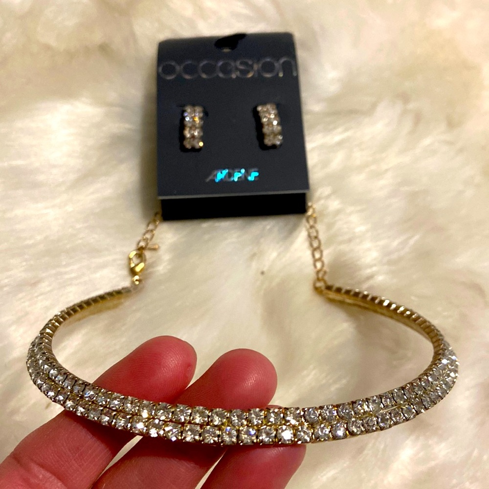 Bridal sparkly choker necklace and earring set